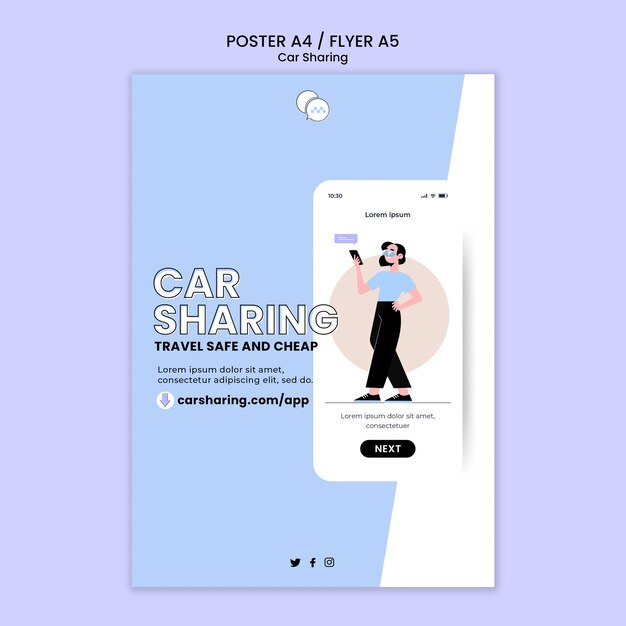 Flache design-carsharing-plakatvorlage