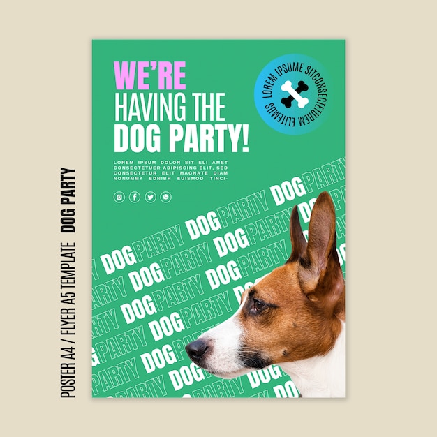 Kostenlose PSD flache design-hundeparty-plakatvorlage