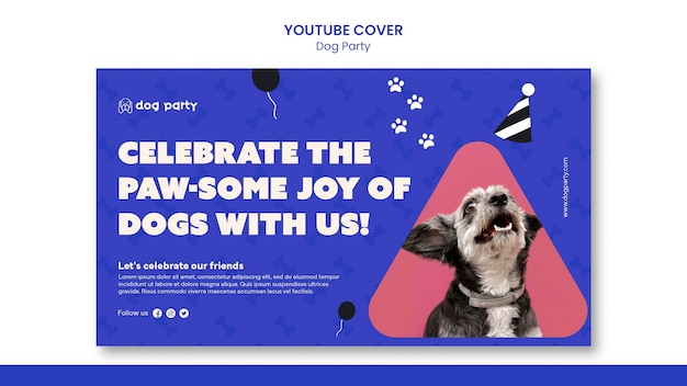 Flache design-hundeparty-youtube-cover-vorlage