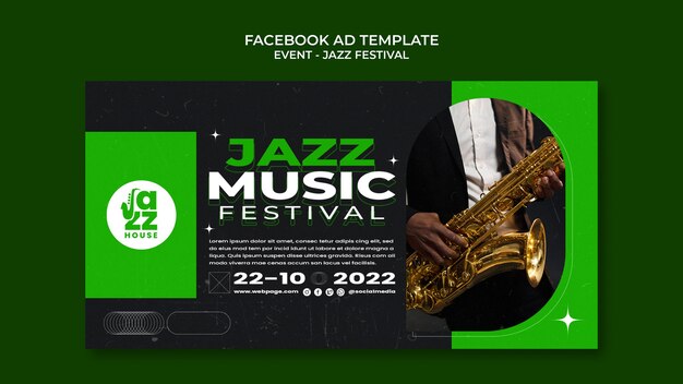 Kostenlose PSD flache design-jazz-facebook-anzeigenvorlage