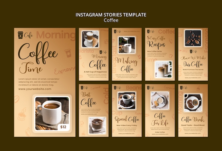 Kostenlose PSD flache design-kaffeeetiketten-instagram-geschichten