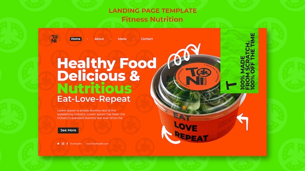 Kostenlose PSD flache design-landing-page für fitness-ernährung