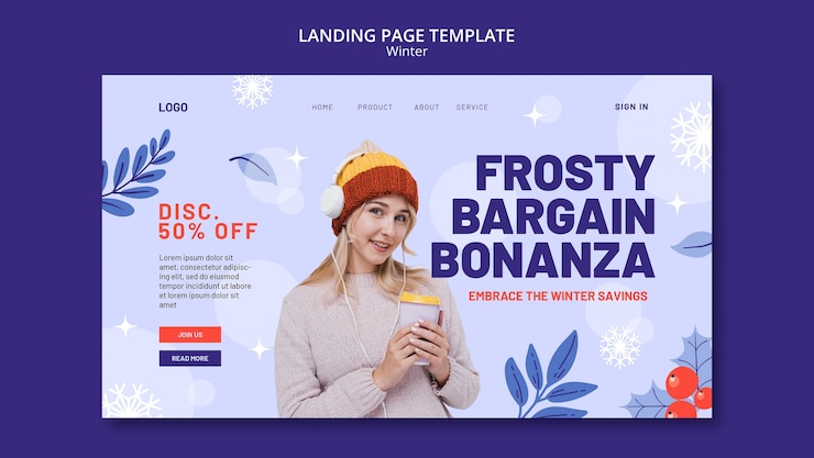 Kostenlose PSD flache design-landingpage-vorlage für die wintersaison
