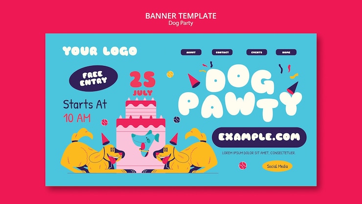 Kostenlose PSD flache design-landingpage-vorlage für hundepartys