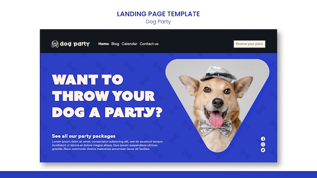 Kostenlose PSD flache design-landingpage-vorlage für hundepartys