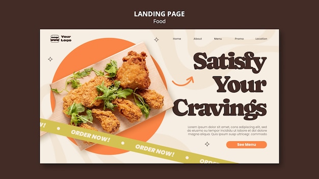 Kostenlose PSD flache design-landingpage-vorlage für leckeres essen