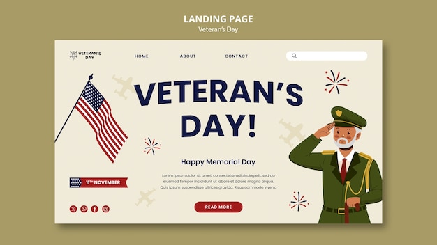 Kostenlose PSD flache design-landingpage zum veteranentag