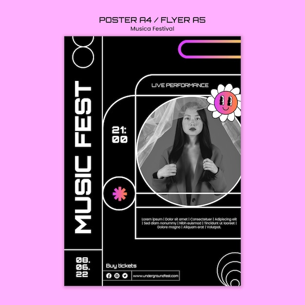 Kostenlose PSD flache design-musikfestival-poster-vorlage