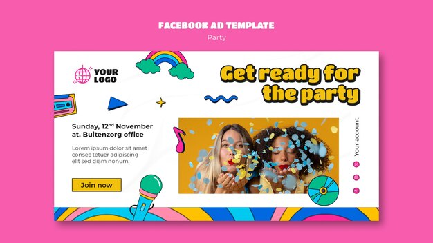 Flache Design-Party-Feier-Facebook-Vorlage