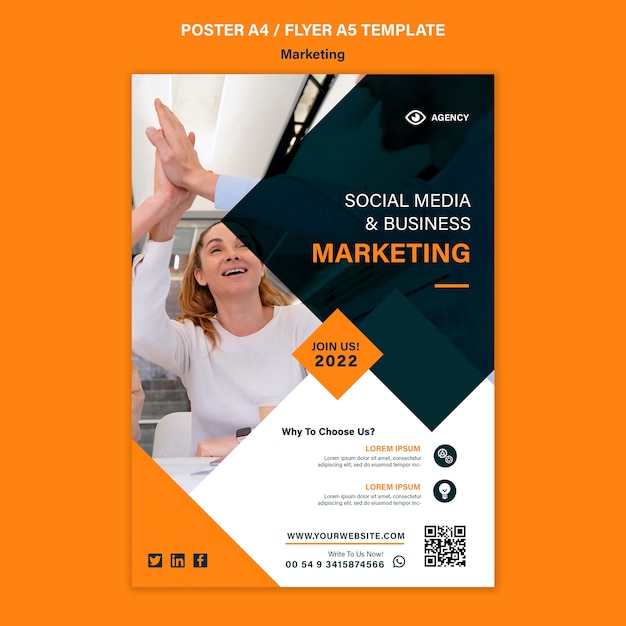 Kostenlose PSD flache design-plakat-marketing-vorlage