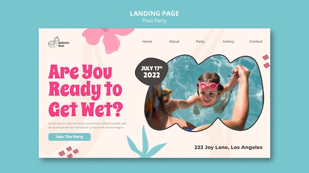 Flache design-pool-party-landing-page-vorlage