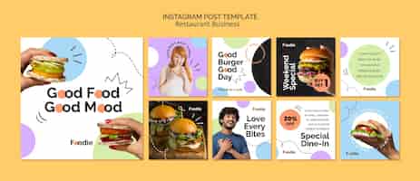 Kostenlose PSD flache design-restaurant-instagram-beitragsvorlage