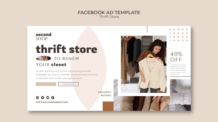 Kostenlose PSD flache design-secondhand-store-facebook-vorlage