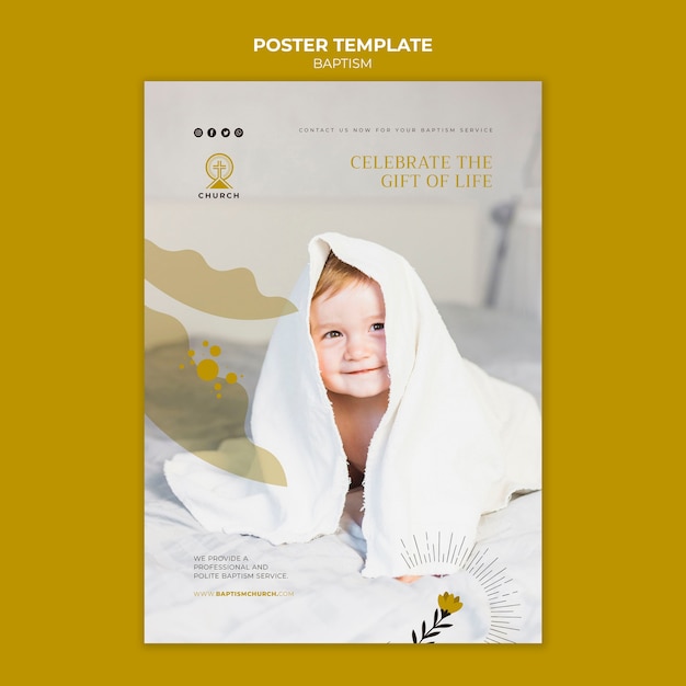 Kostenlose PSD flache design-taufplakat-vorlage