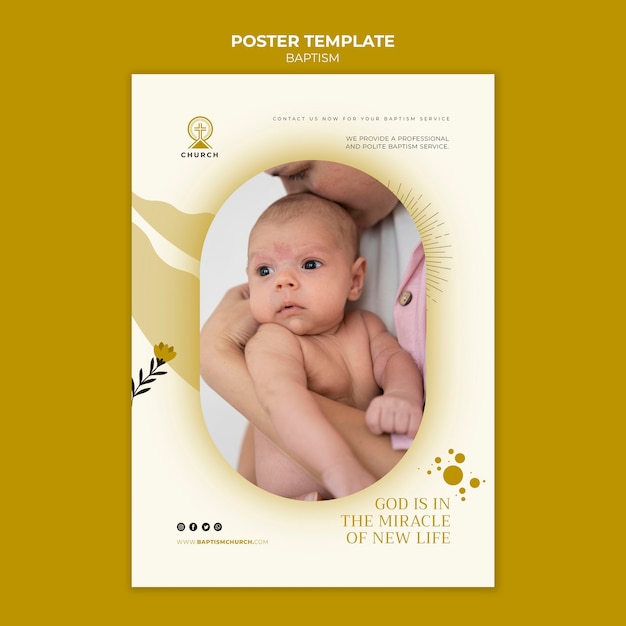 Kostenlose PSD flache design-taufplakat-vorlage