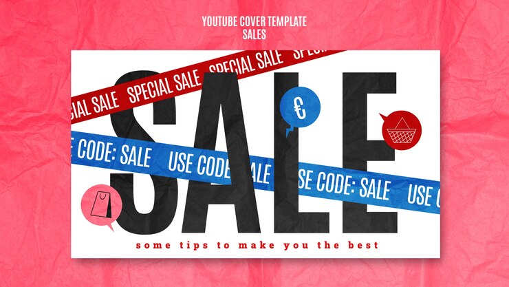 Kostenlose PSD flache design-verkaufsrabatt-youtube-cover-vorlage