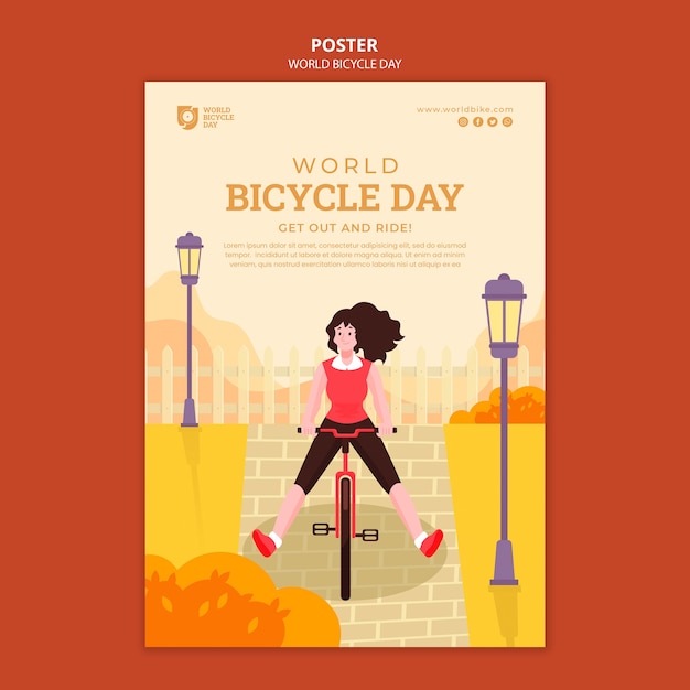 Flache design-weltfahrradtag-poster-vorlage