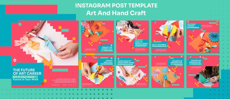 Kostenlose PSD flache designkunst und handwerkliche instagram-posts