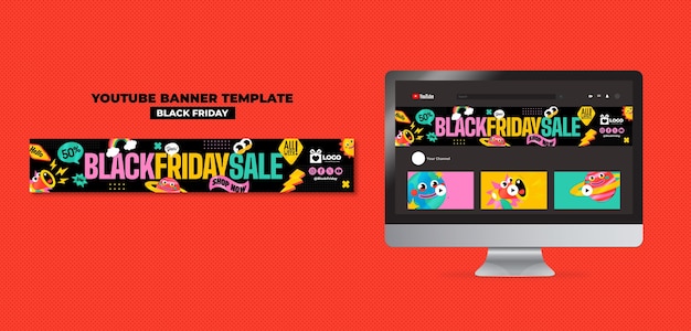 Kostenlose PSD flaches design-black-friday-sale-youtube-banner