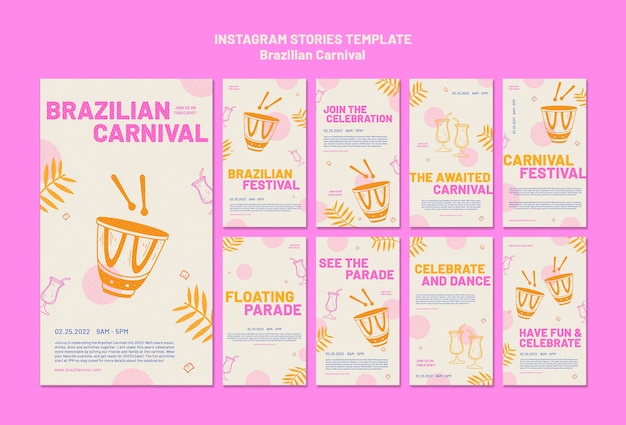 Flaches Design brasilianischer Karneval Instagram Geschichten Vorlage