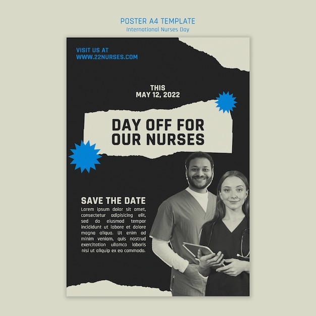 Flaches design der plakatvorlage zum internationalen tag der krankenschwestern