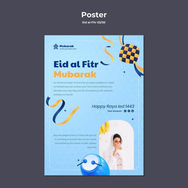 Kostenlose PSD flaches design eid al fitr plakatvorlage