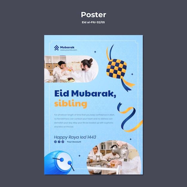 Kostenlose PSD flaches design eid al fitr plakatvorlage