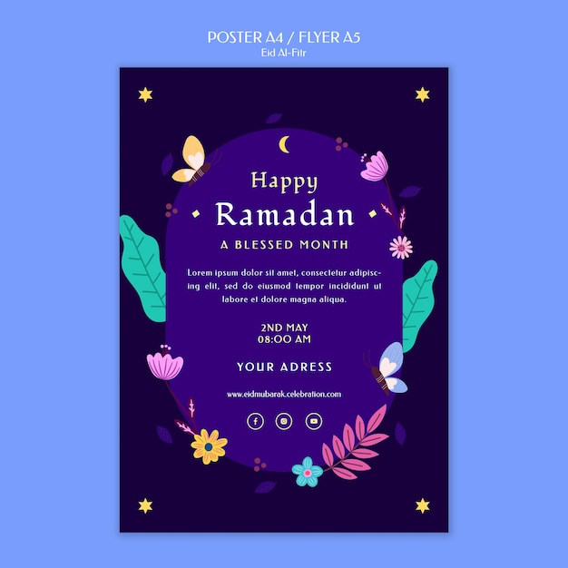 Flaches Design eid al fitr Plakatvorlage