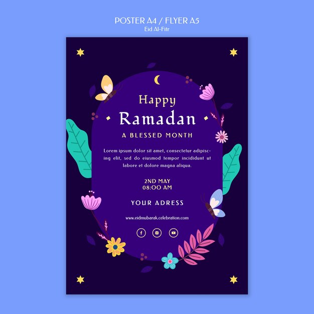Flaches Design eid al fitr Plakatvorlage