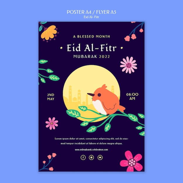 Kostenlose PSD flaches design eid al fitr plakatvorlage