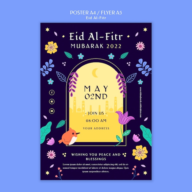 Flaches Design eid al fitr Plakatvorlage