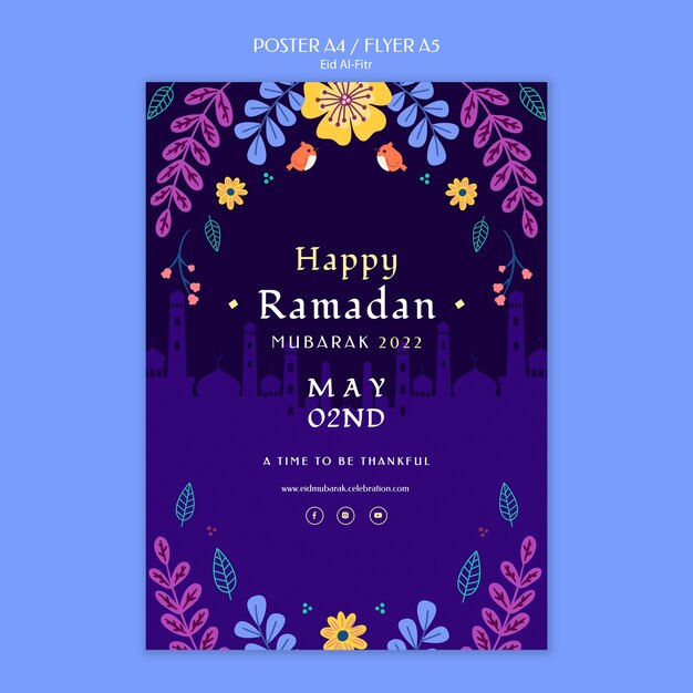 Flaches Design eid al fitr Plakatvorlage