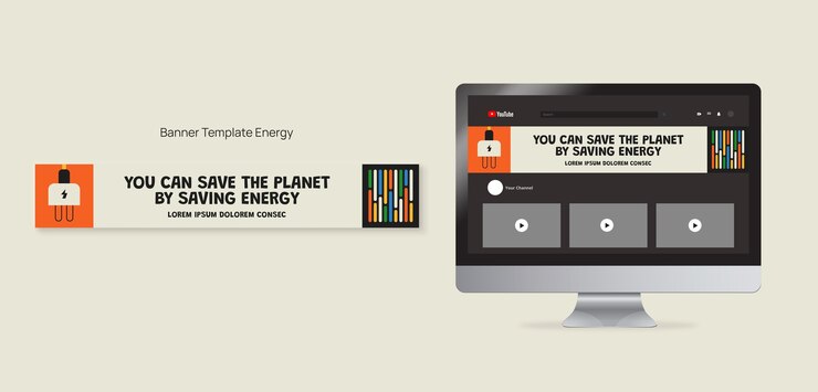 Kostenlose PSD flaches design energie reduzieren youtube-banner-vorlage