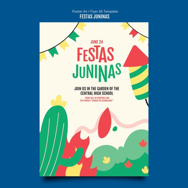 Kostenlose PSD flaches design festas juninas plakatvorlage