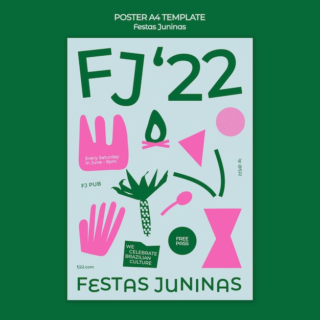 Kostenlose PSD flaches design festas juninas plakatvorlage