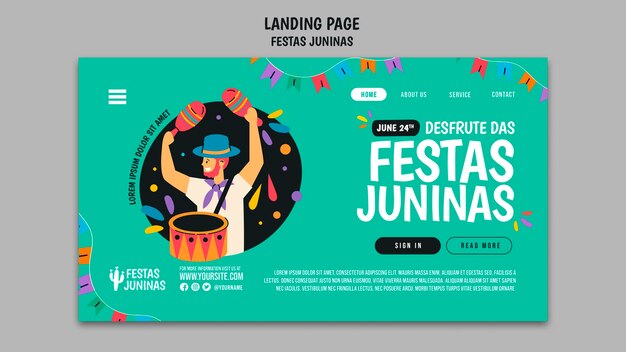 Kostenlose PSD flaches design festas juninas zielseitenvorlage