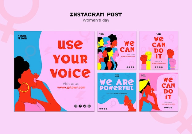 Kostenlose PSD flaches design frauentag instagram post set