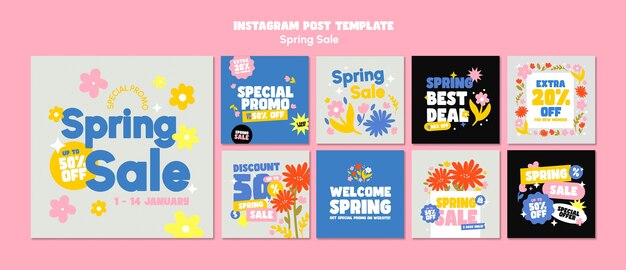 Flaches design frühlingsverkauf instagram beiträge