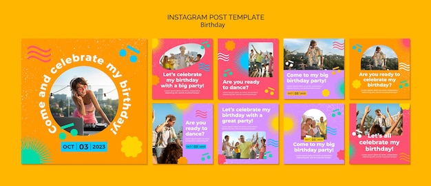 Kostenlose PSD flaches design geburtstagsfeier instagram beiträge