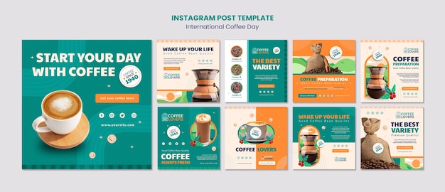 Kostenlose PSD flaches design internationaler kaffeetag instagram post template design