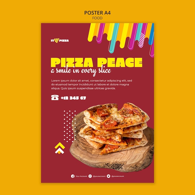 Flaches design leckere pizza a4 plakatvorlage