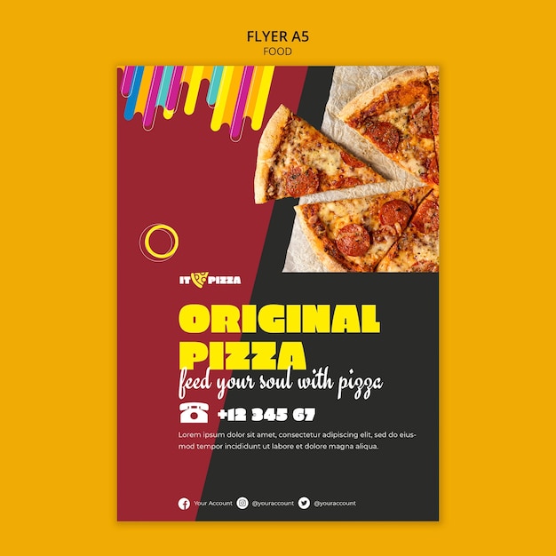 Kostenlose PSD flaches design leckere pizza a5 flyer