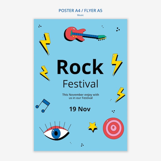 Kostenlose PSD flaches design musik festival plakat