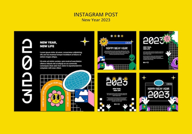 Flaches design neujahr 2023 instagram-posts