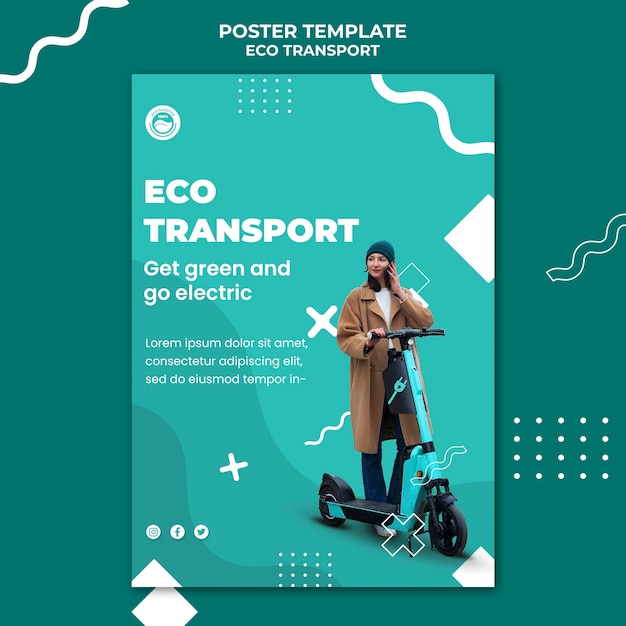 Flaches design öko-transport-poster-vorlage