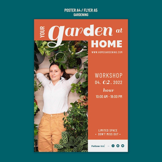 Flaches Design Poster Gartenarbeit Vorlage