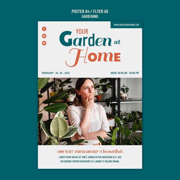 Flaches Design Poster Gartenarbeit Vorlage