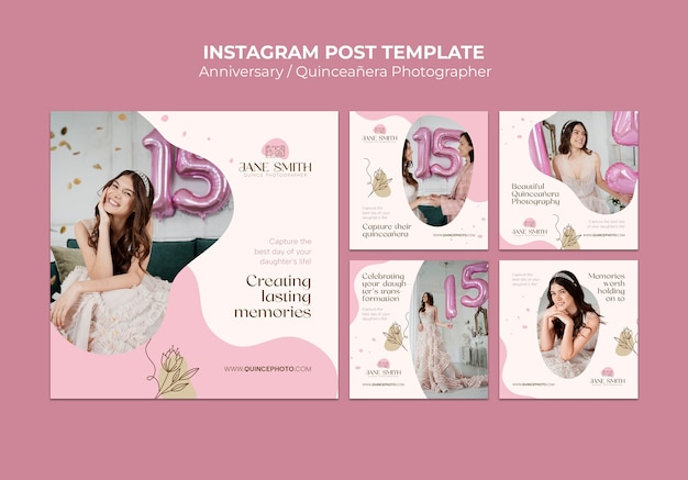 Kostenlose PSD flaches design quinceanera instagram-vorlage