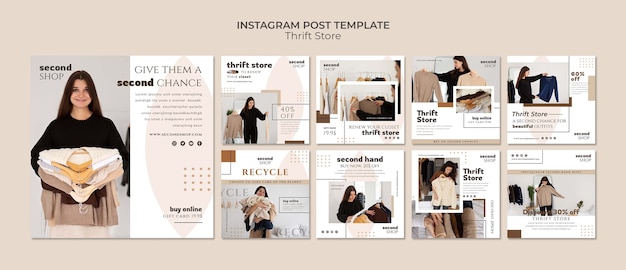 Flaches design secondhand-laden instagram-post-set