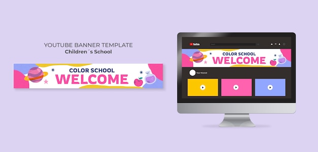 Flachgestaltetes YouTube-Banner für die Bildung von Kindern
